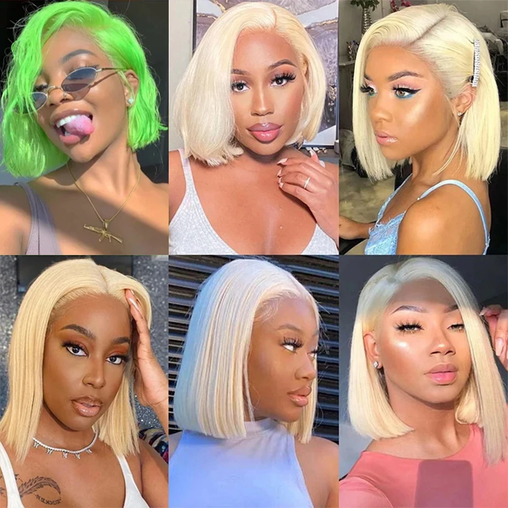 613 Blonde Bob Wig Human Hair 13x4 Blonde Bob Lace Front Wigs Human Hair Pre Plucked 180%Density Straight Lace Frontal Short BoB