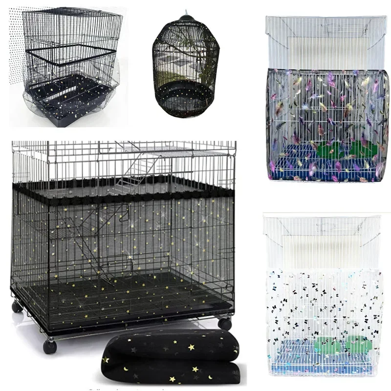 Adjustable Bird Cage Net Cover Birdcage Seed Feather Catcher Soft Skirt Guard Birdcage Nylon Mesh Netting for Round Square Cages