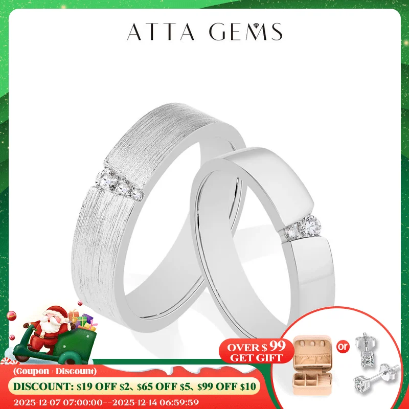 

ATTAGEMS New Simple Moissanite Couple Ring Brushed Design forWomen Men 925 Sterling Silver Wedding Anniversary Gift Fine Jewelry