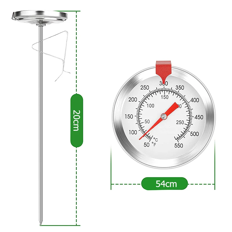 LMETJMA 20 30 40cm Deep Fry Thermometer with Instant Read Dial Thermometer Stainless Steel Stem Meat Cooking Thermometer JT123