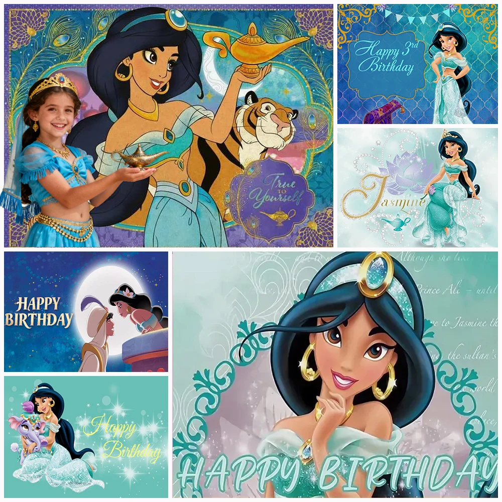 

Cartoon Jasmine Princess Aladdin Theme Birthday Party Decoration Background Banner Baby Shower Supplies Kids Photo Backdrop Gift
