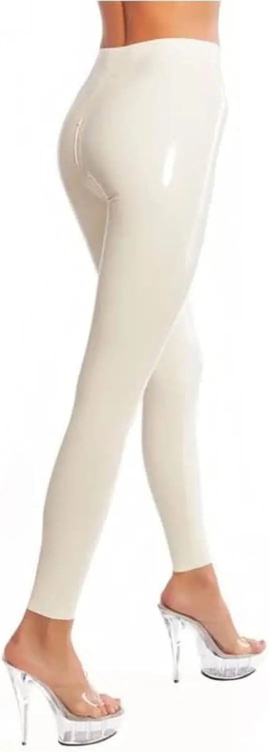 High Waist Handmade Latex Pants Latex Leggings with Crotch Zip Rubber Trouser