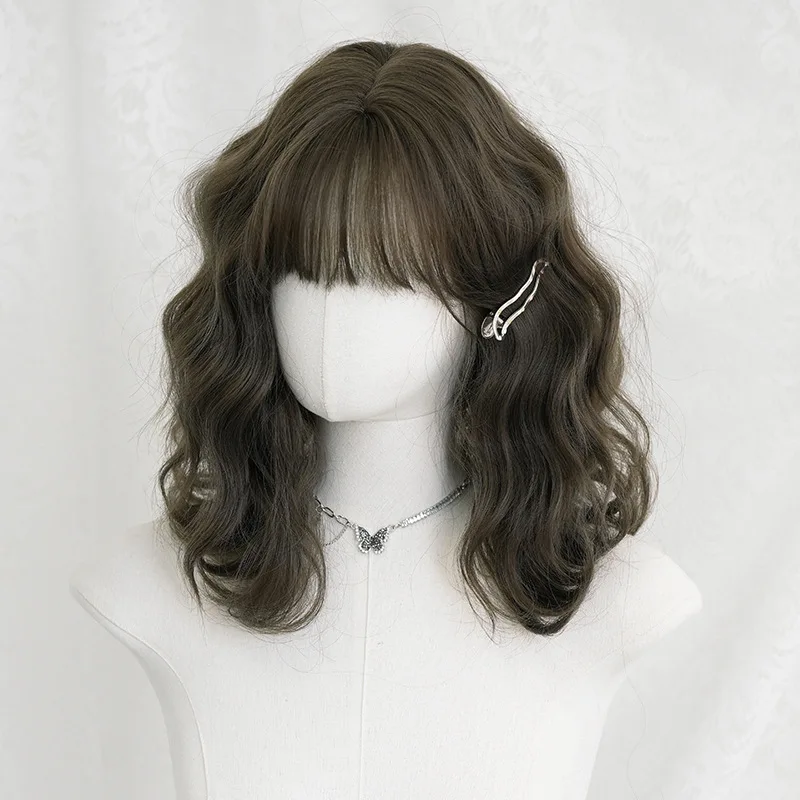 

Short Curly Wig with Bangs Brown Wig, Cosplay Party Natural Wig, Suitable for Women To Use
