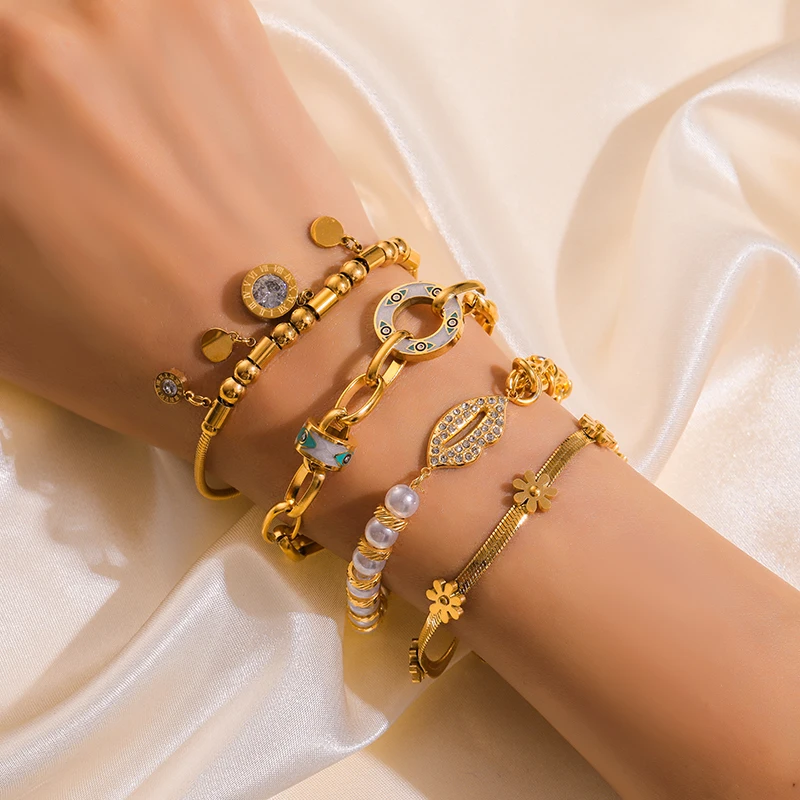 EILIECK 316L Edelstahl Goldfarben Blumen-Halskette Armband Trendy für Frauen Mädchen Neues Party-Geschenk Wasserdichtes Schmuckset – Detail 9