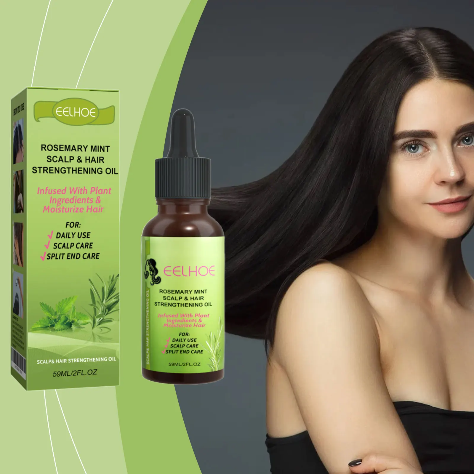 

EELHOE масло для волос с розмарином и мятой для поврежденных волос, увлажняющий крем для гладкого укрепления волос, уход за волосами, масло с розмарином, средства для роста волос, 59 мл