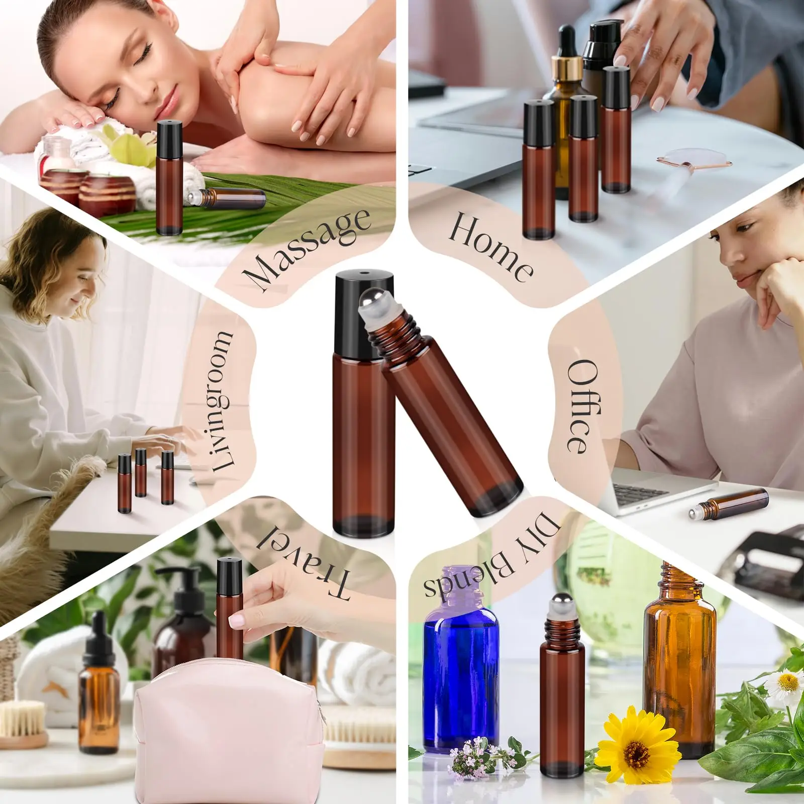 8/30 個ガラスロールオンボトル 10 ミリリットル空のエッセンシャルオイルローラーボトルステンレス鋼ボールスポイトピペットトラベルアクセサリー