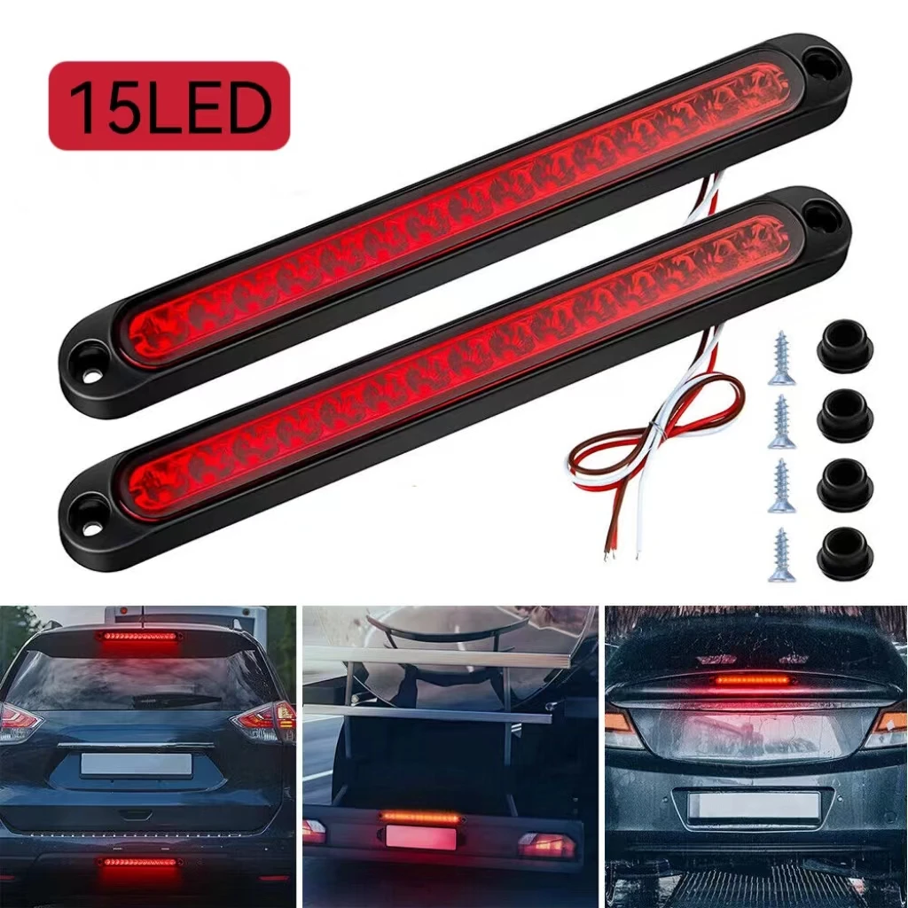 2PCS Truck Rear Tail Light for Car Trailer Lorry Turn Signal Stop Brake Lights Side Marker 15 LEDs Light Bar 12V 24V Universal