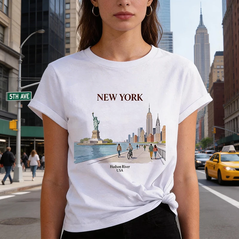 Damenkleidung Mädchen Kurzarm Rundhals Casual T-Shirts Tops für Sommer Frühling 90er Jahre T-Shirt New York Damen Print T-Shirt