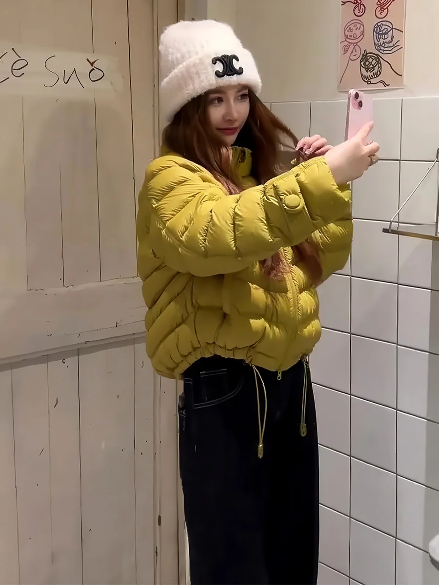 

Корейский дизайн, женская пуховая куртка 2025 года, зимняя, теплая, с капюшоном, 90% белый пух, объемная, на молнии, однотонная