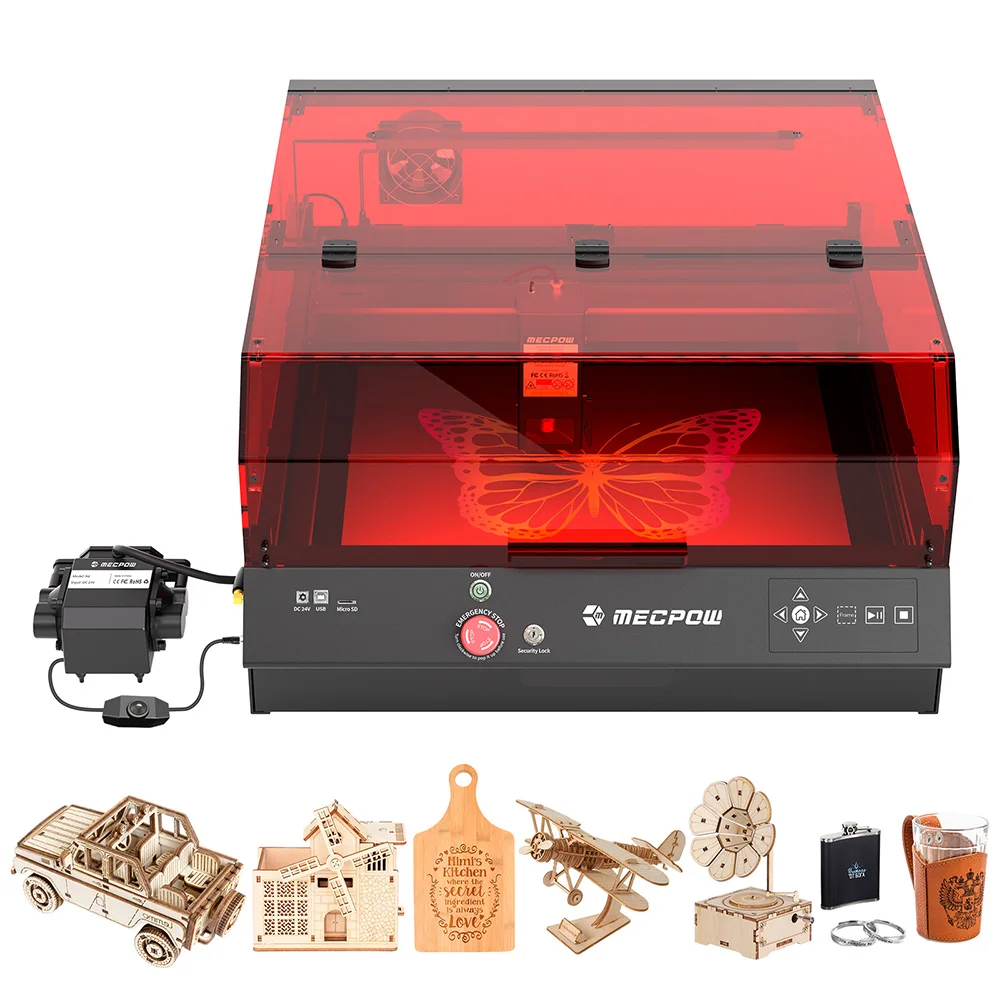 Mecpow X4 Pro 22W Laser-Graviermaschine und -Schneidegerät mit FDA Klasse 1 Sicherheit, geschlossener Abdeckung & Auto-Stopp, 410x400mm Gravurfläche, 22000mm/min Geschwindigkeit, integrierte Kamera &