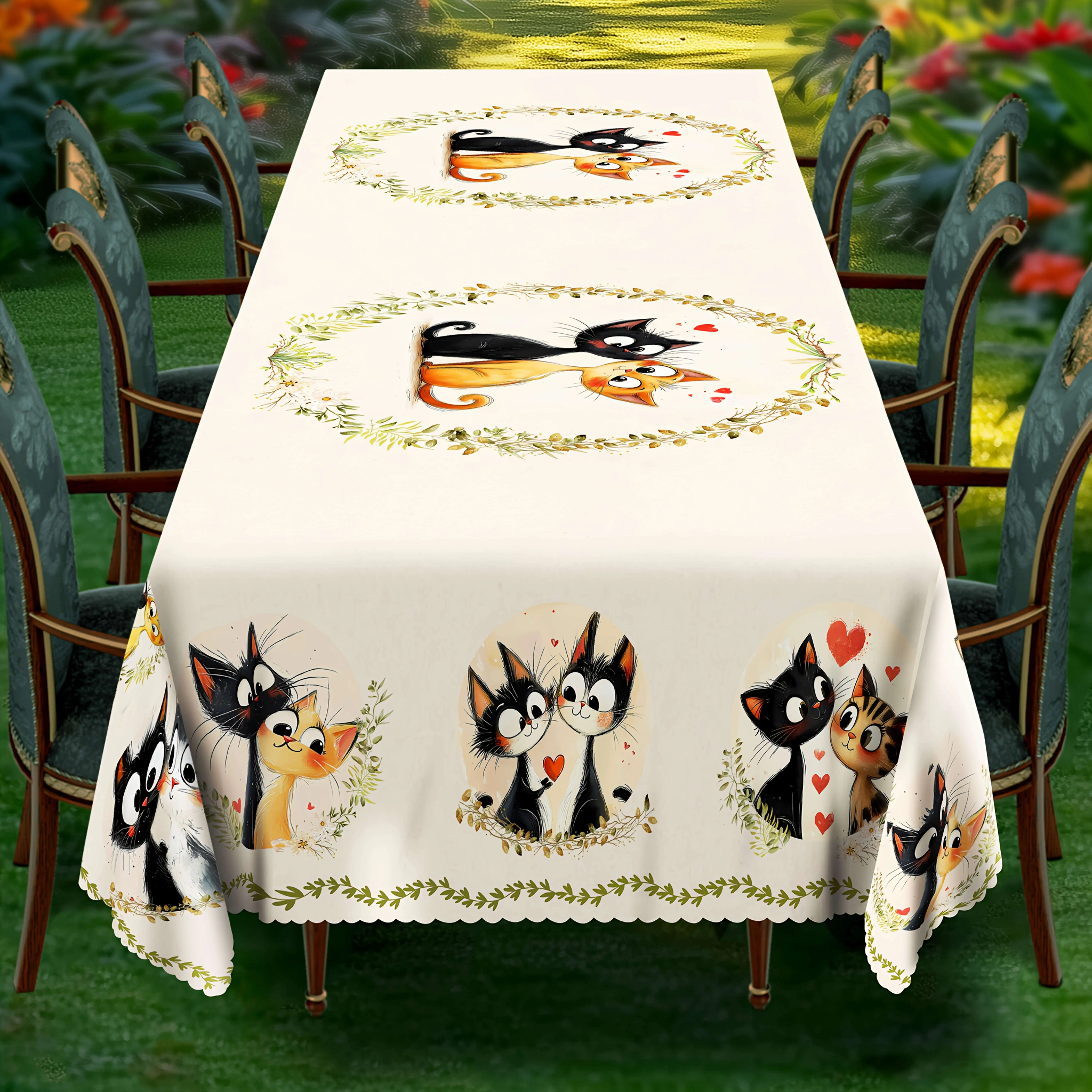 1 piece, a cute cat-themed tablecloth. Two adorable, durable woven polyester fabric, suitable