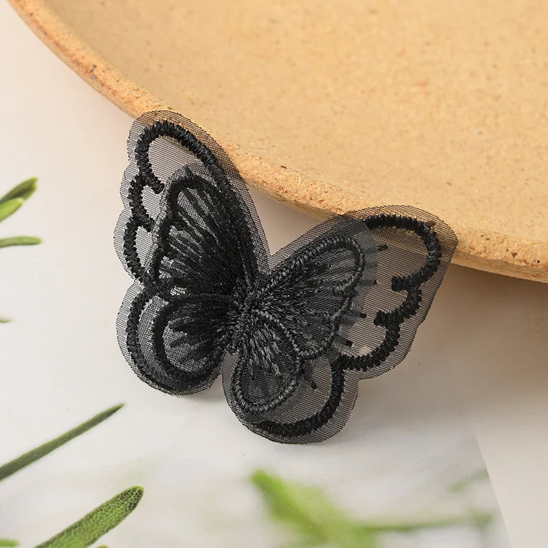 100Pcs 5*4cm Handmade Double Layer Mesh Butterfly Appliques For Clothes Sewing Supplies DIY Hair Clip Accessories