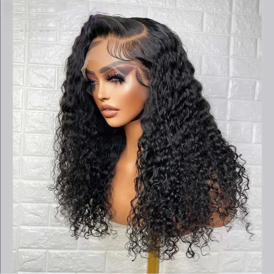 Perruque Lace Front Wig synthétique bouclée et crépue noire douce, 26 pouces, densité 180, naissance des cheveux naturelle, cheveux de bébé, pre-plucked, pour femmes