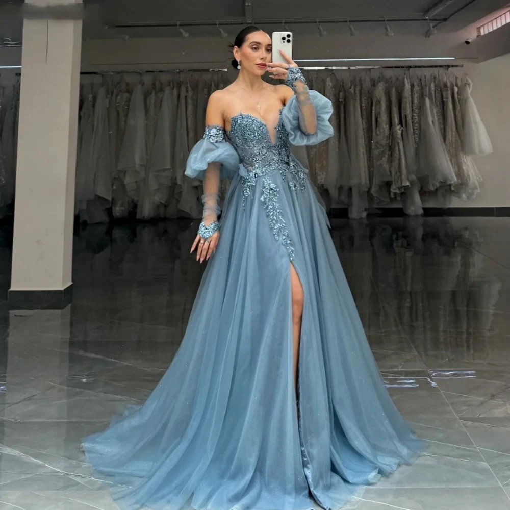 Customized Fashion High quality Simple Exquisite Net Applique Pleat Ruffle Ball Off-the-shoulder Long Dresses Cocktail Dresses