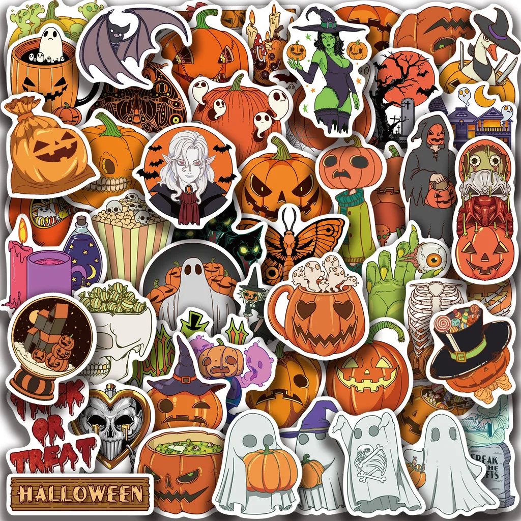 50Pcs Gothic Halloween Waterproof Stickers, Black White Skeleton Ghost Decals for Custom Graffiti Decor Anime Worlds Store