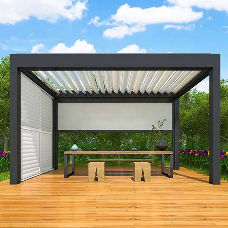 Aluminum alloy pavilion electric louver 3x4m anti-typhoon sun ecological room villa outdoor leisure garden pavilion