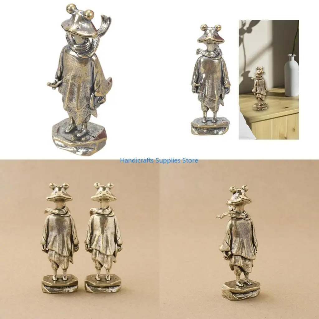 R1WA Frösche, Schwertkämpfer-Figur aus Messing Antik-Look, Dekoration für Bücherregale oder Schreibtisch