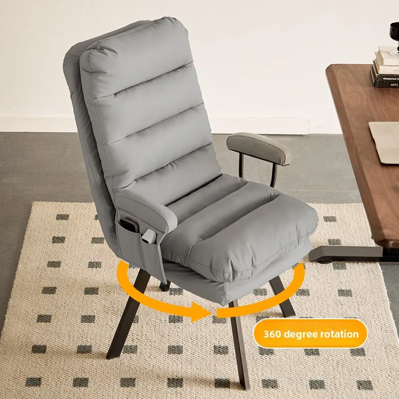 

Elegant Retro Study Chair Iron Wood Rotating Computer Chair for Home Office with Comfy Back Support