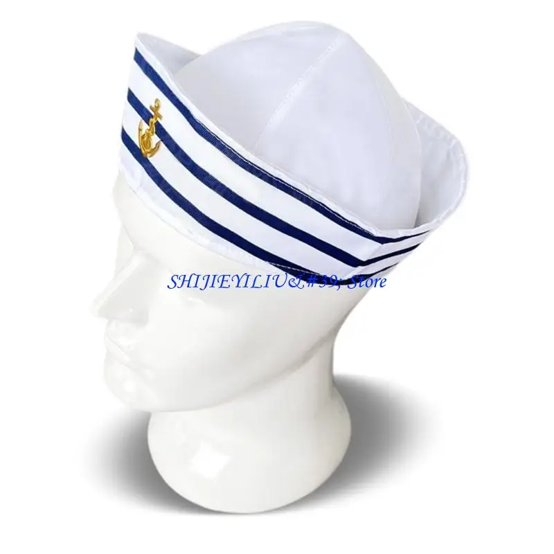 E21F Sailor Hat All-match Men Woman Hat Casual Cosplay Uniform Roll-up Brim Hat