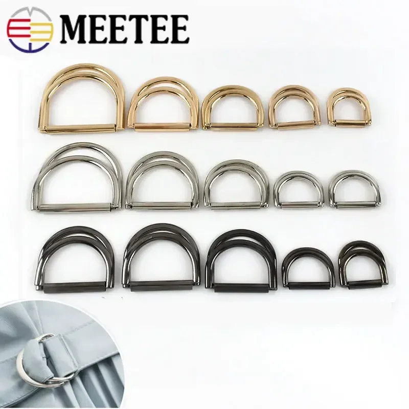 5Pcs 15-60mm Metal Double D Ring Buckles Luggage Strap Coat Belt Adjust Clasp Keychain Decorative Hook DIY Hardware Accessories