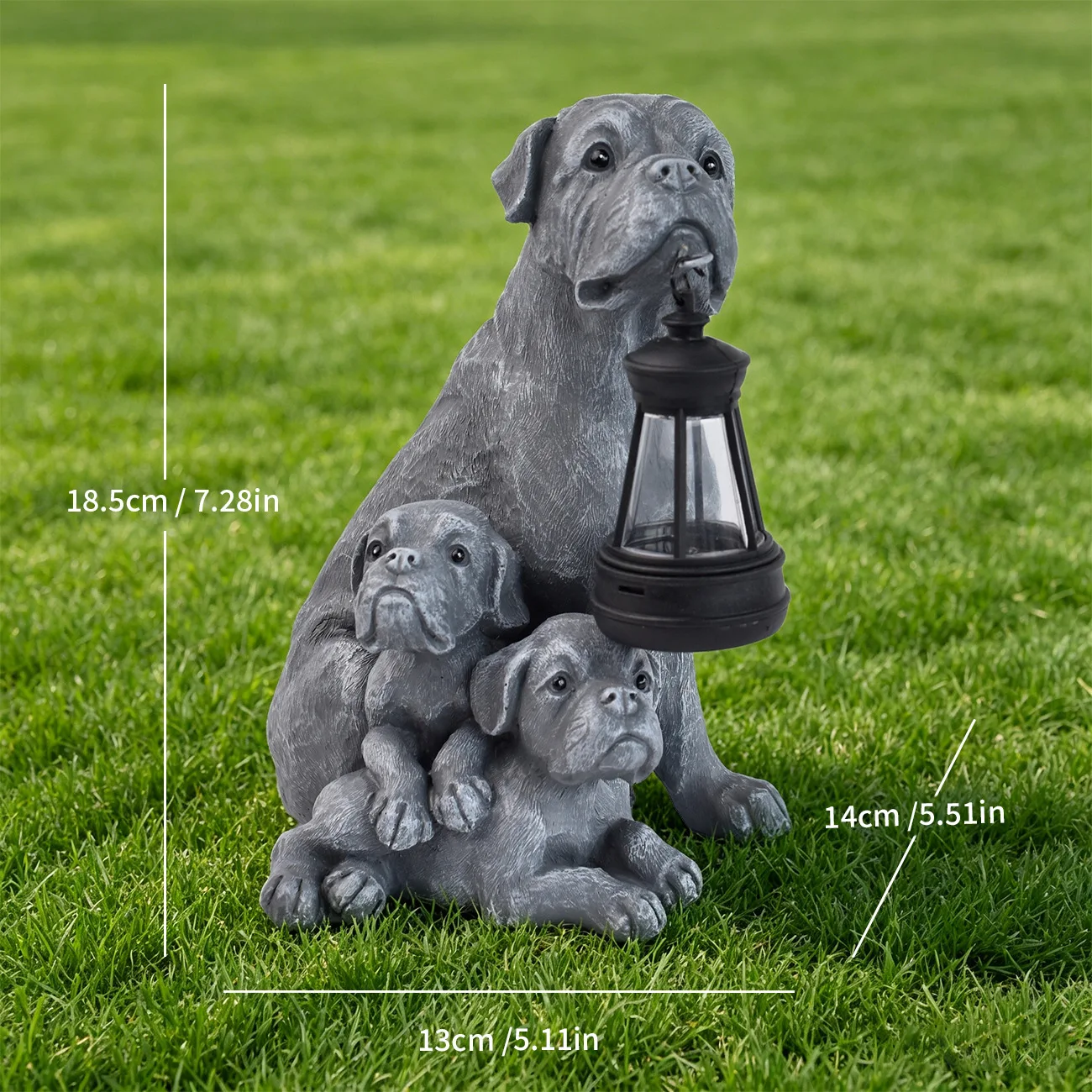 Resin for Solar Light Up Dog Statue for Outdoor Garden Decor Cement Gray Finish Automatic Dusk Activation Weatherproof Design