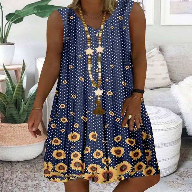 

Women's Clothing Sleeveless V-neck Floral Printed Midi Dress