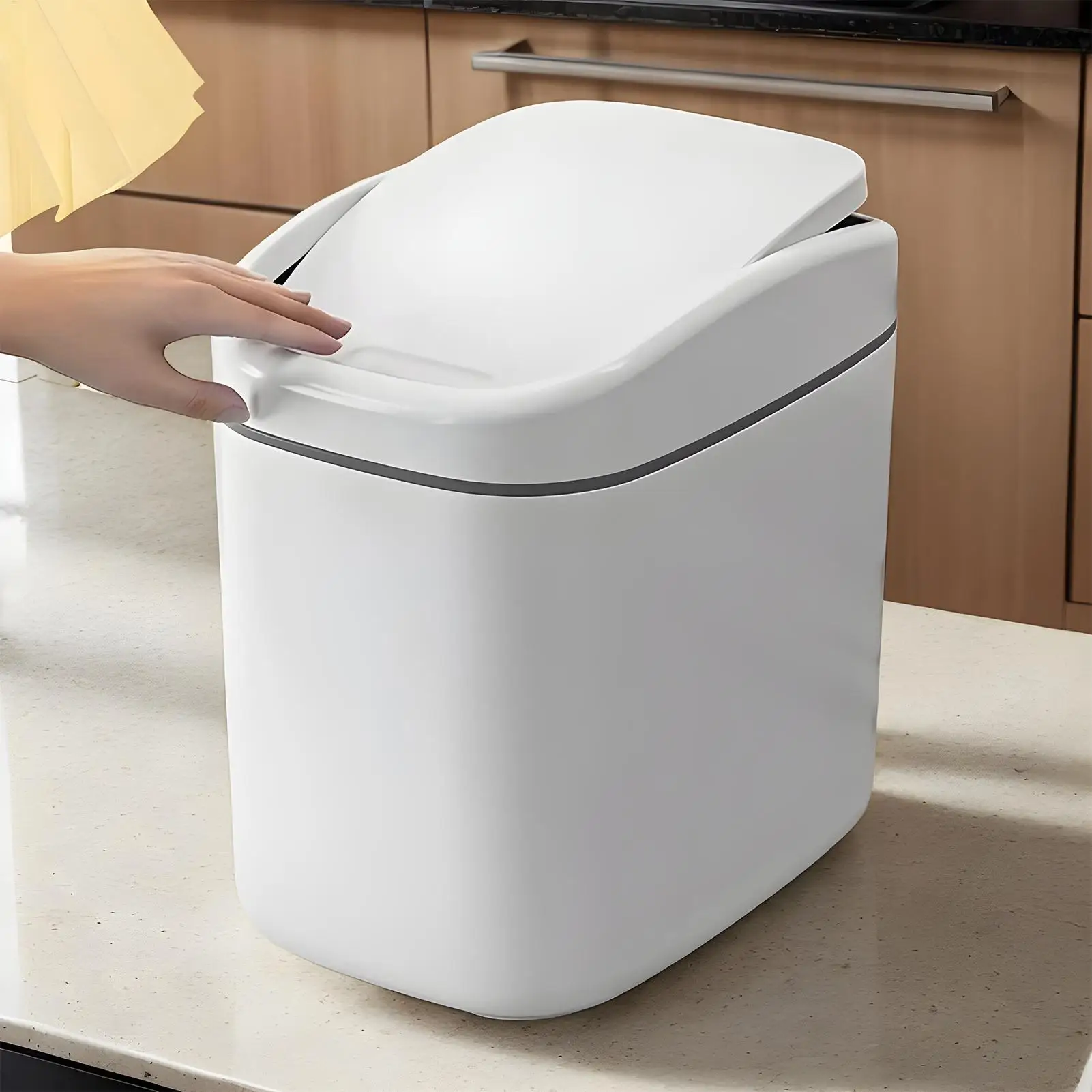 PP Small Desktop Trash Bin With Lid Multifunctional Sealed Waste Can Compact Desk Wastebasket Dustproof Design Mini Garbage