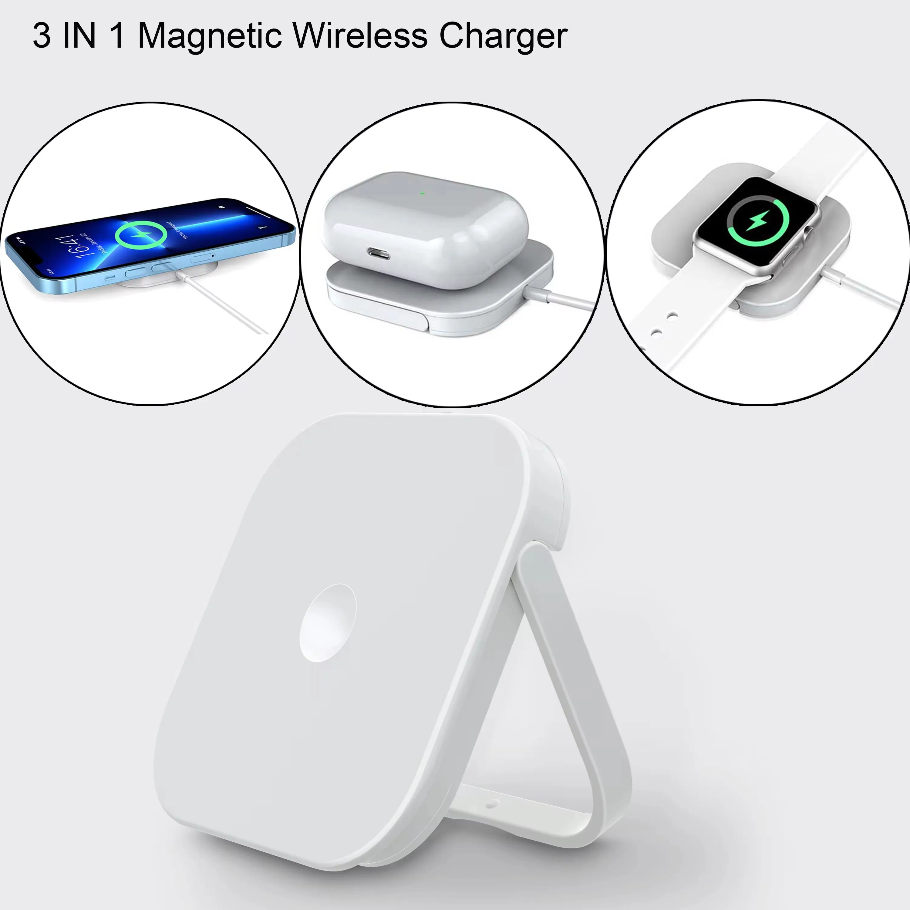 

3 in 1 Magnetic Foldable Desk Phone Charger For iPhone 12 13 series Watch 7 6 SE 5 AirPods 3 30W Fast Charging Wireless Charger