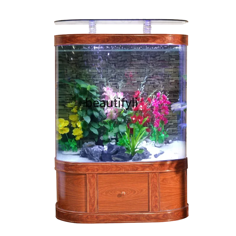 European Fish Tank Living Room Home Glass One-Click Drainage Medium and Large Wall Floor Aquarium  H