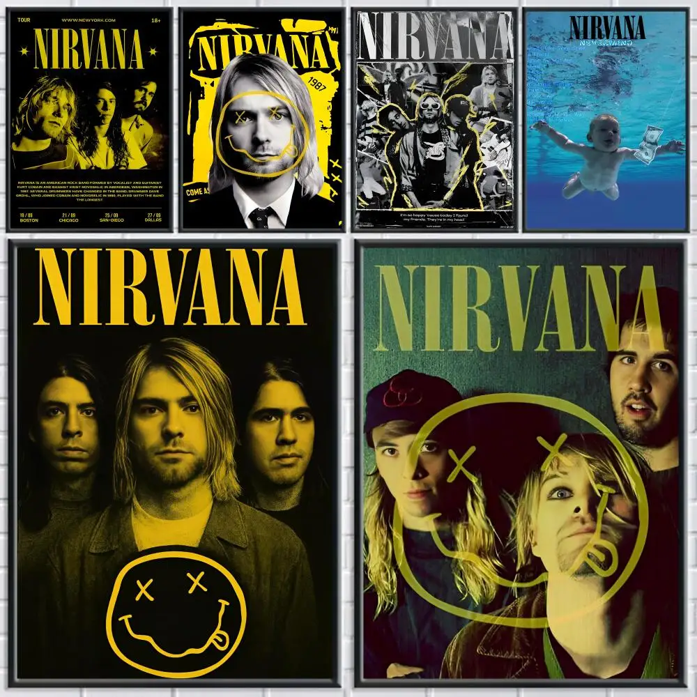 Band N-Nirvana Poster Home Living Bed Room Bar Hallway Sticky Wall Printing Waterproof Aesthetic Decor