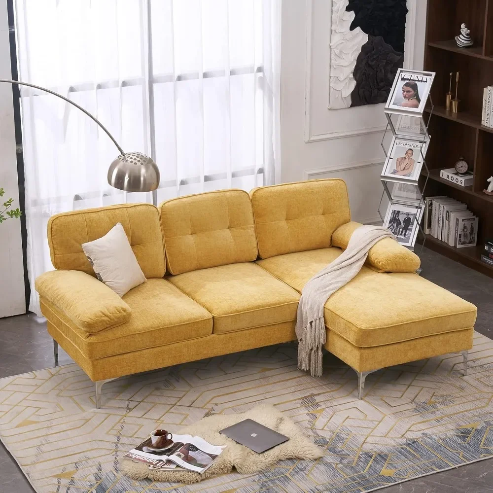 

Постмодернистский скандинавский минималистичный L-образный секционный диван 83 дюйма, 3-местный диван с мягкой синельной тканью для квартиры, гостиной