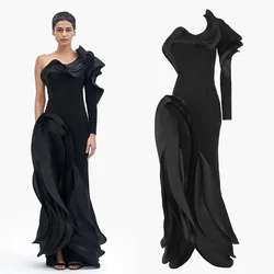 Customized Jersey Pleat Ruched Ruffles Formal Evening Sheath One-shoulder Bespoke Occasion Gown Long Dresses