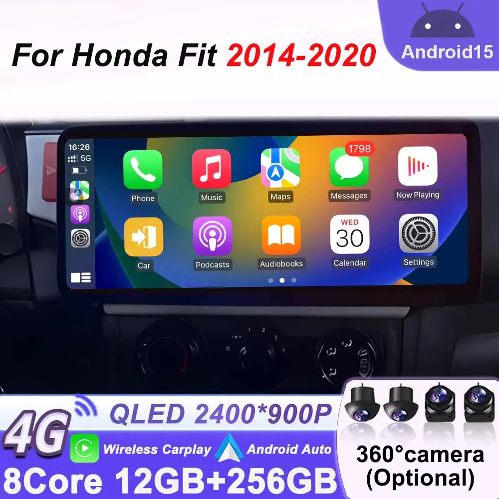 لهوندا صالح 2014 - 2020 راديو السيارة مشغل فيديو الوسائط المتعددة لتحديد المواقع والملاحة ستيريو Carplay السيارات أندرويد رئيس وحدة واي فاي أندرويد 15