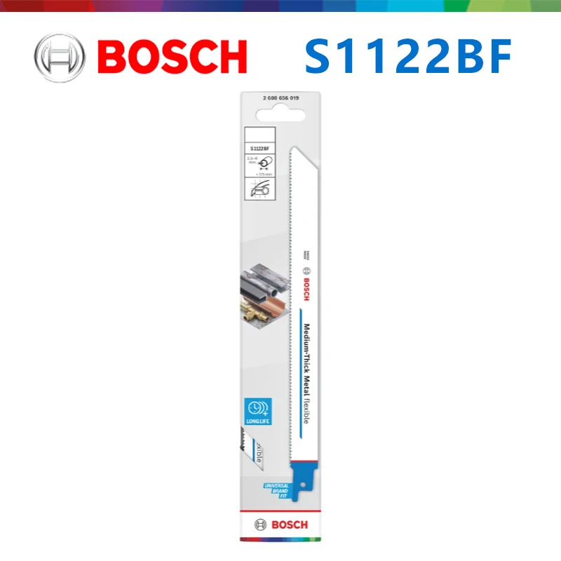 Original Bosch S1122BF Sabre Saw Blade, Bi-Metal Reciprocating Saw Blade for Metal Sheet, Solid Pipe & Profile Cutting