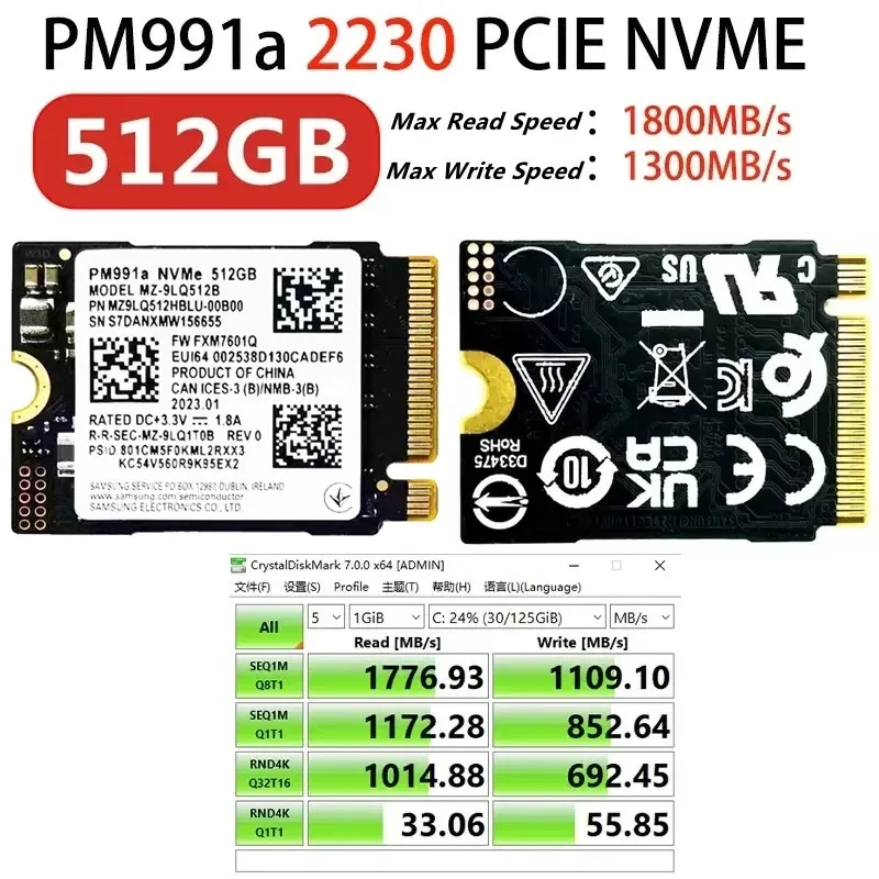 محرك الأقراص الصلبة الداخلي الأصلي PM991/PM991a 1 512GB 2230 M.2 PCIe3.0 x4 NVME لجهاز Microsoft Surface Pro 7+ Steam Deck ssd