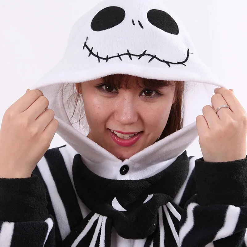 l2025l Halloween Kigurumi Skeleton Jack Onesies Piyama Unisex Dewasa Piyama Kostum Cosplay Hewan Onesie Baju Tidur Jumpsuit