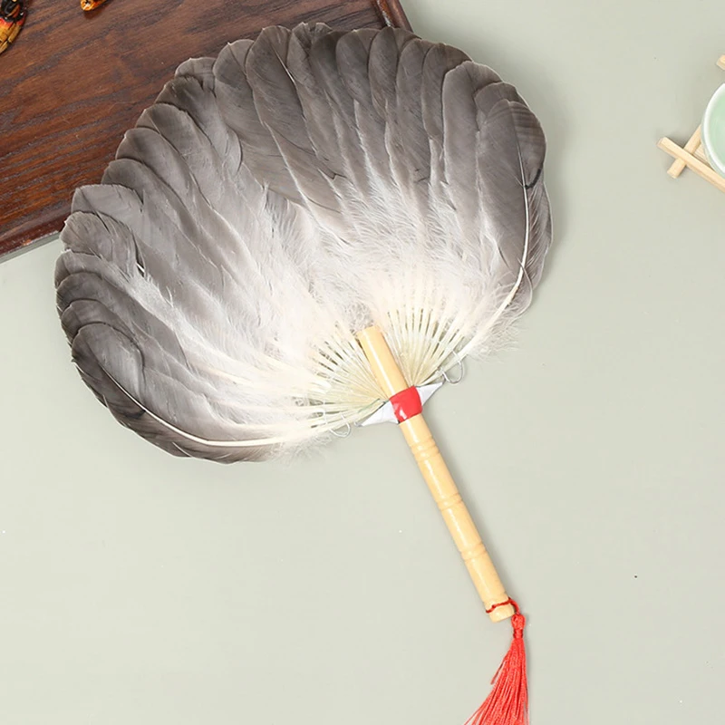 Vintage Feather Hand Fan Chinese Style Goose Feather Craft Fan Drama Party Stage Performance Handicrafts Photography Prop Supply