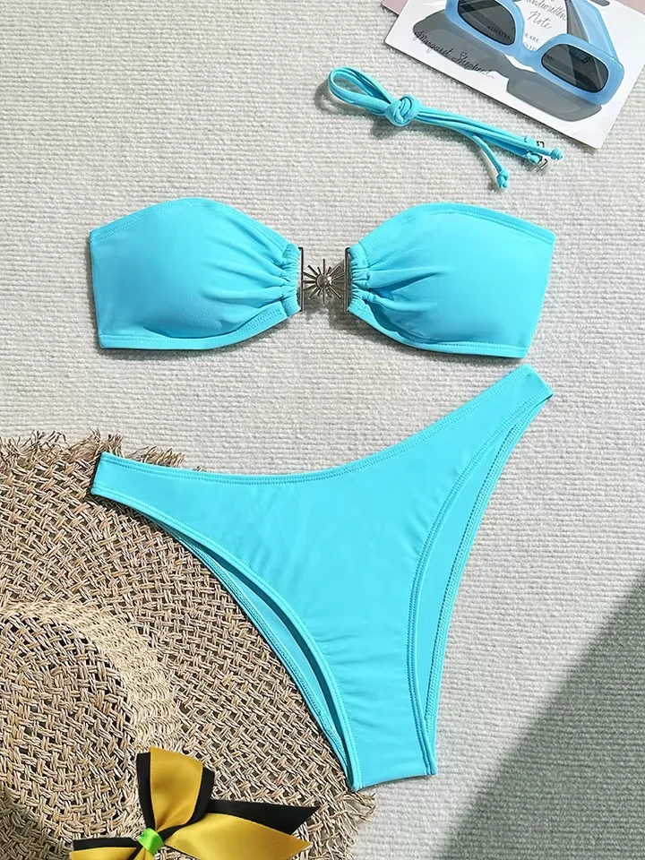

Vzvn 2026 New Summer Swimwear Bikinis Sexy Solid Laced Up Beach Vacation Bikini 2 Piece Set Women Split Swimsuit Bikini Set