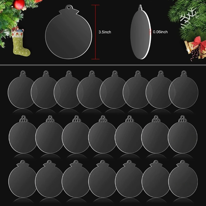 

72Piece Clear Round Acrylic Christmas Ornament DIY Blank Circle Bulb Xmas Bauble Tree Decoration,Stockings Name Tag