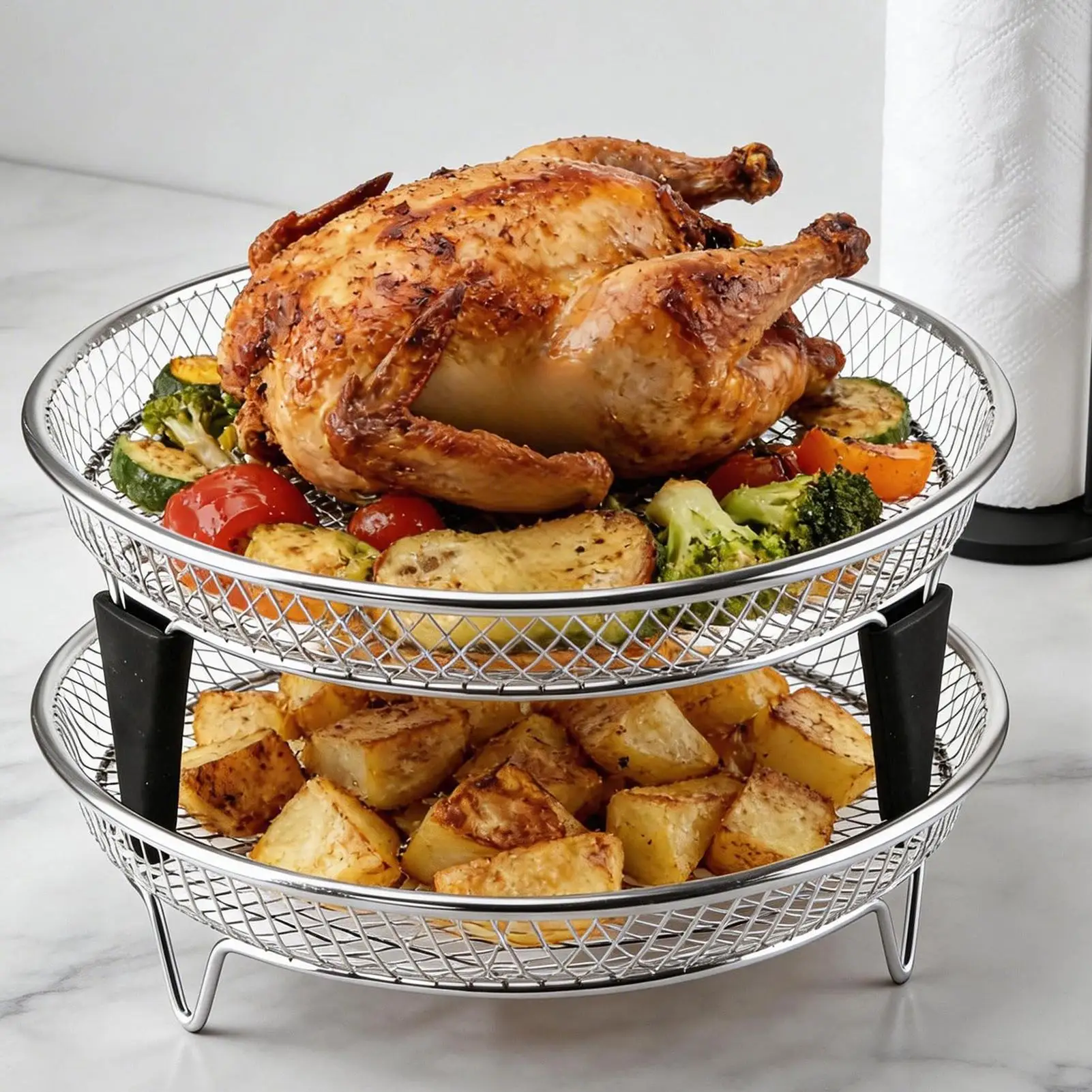 Air Fryer Accessories Stainless Steel Stackable Tray 2-Piece Air Fryer Dehydrator Rack for Broiling Cooking Dehydrating Meal