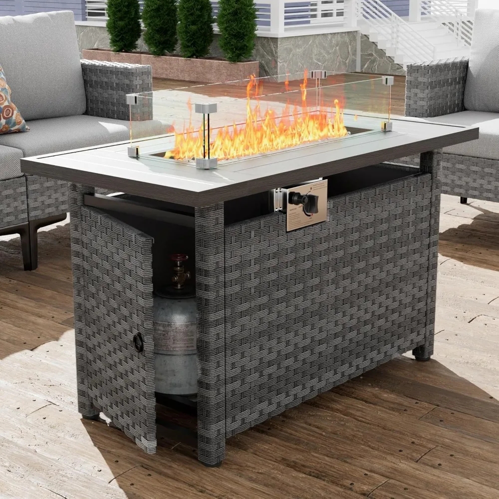 

44” Propane Fire Pit Table 60000 BTU Rectangle Outdoor Fire Pit Table with Wind Guard & Waterproof Cover CSA-Certified