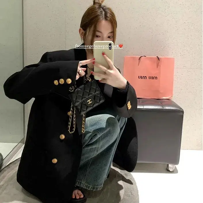 Single Breasted Business Casual Suit Black Jacket For Women Autumn New Loose Shoulder Pads Gothic Korean Streetwear Coat Blazer