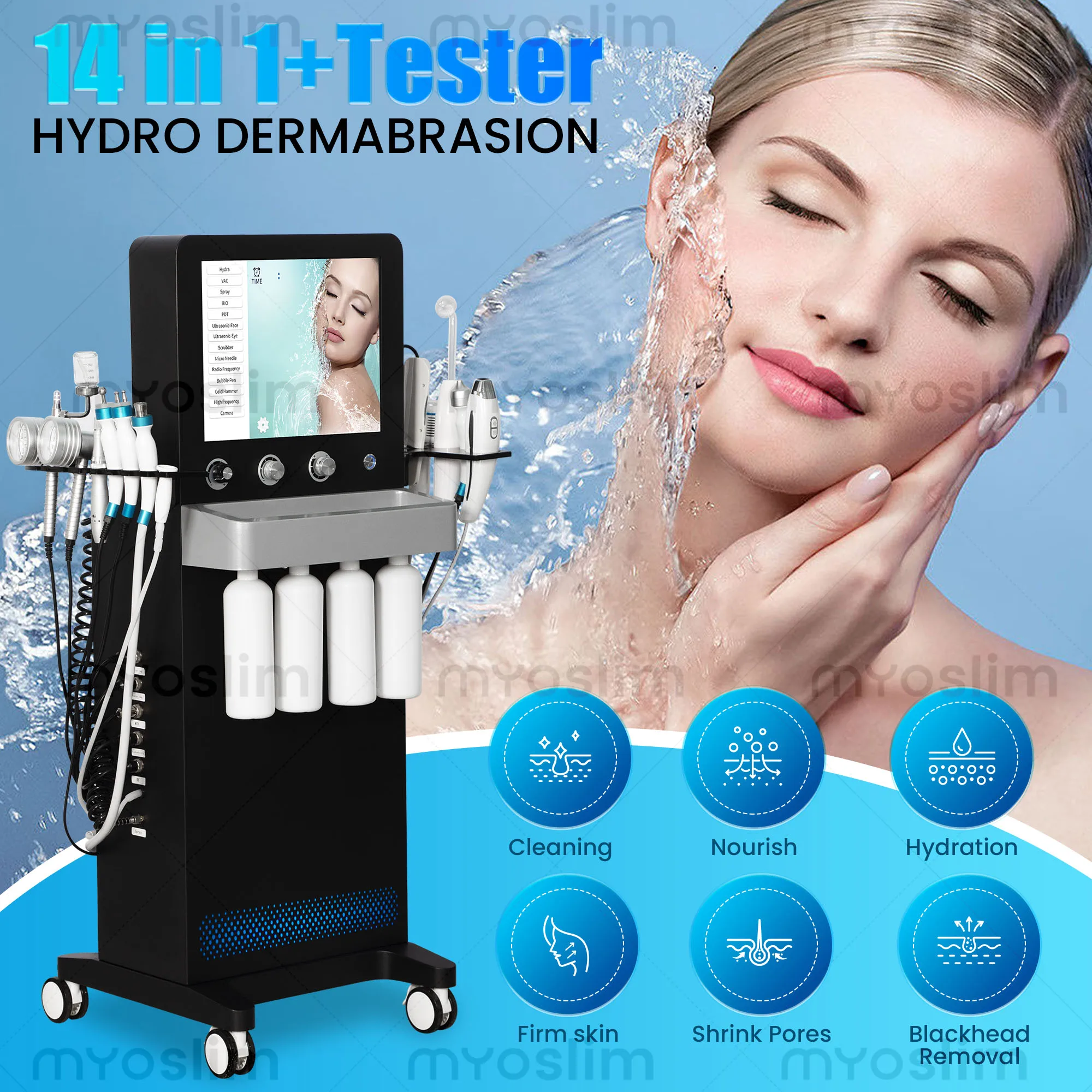 Multifunctional 14 In 1 Hydra Oxygen Facial Machine Deep Skin Cleansing Blackhead Removal Water Peeling Facial Hydration Machine