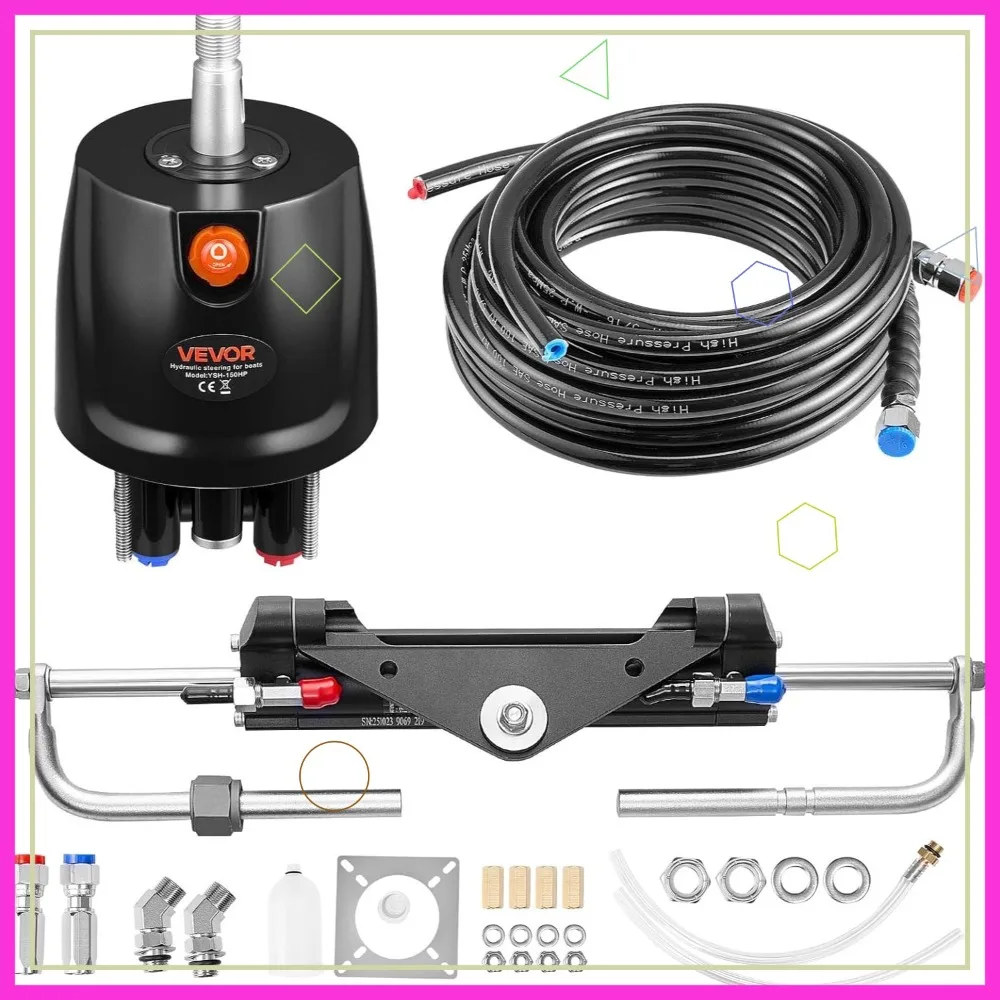 

Marine Hydraulic Steering Kit 150HP Outboard Boat Steering System with Helm Pump Cylinder Hoses