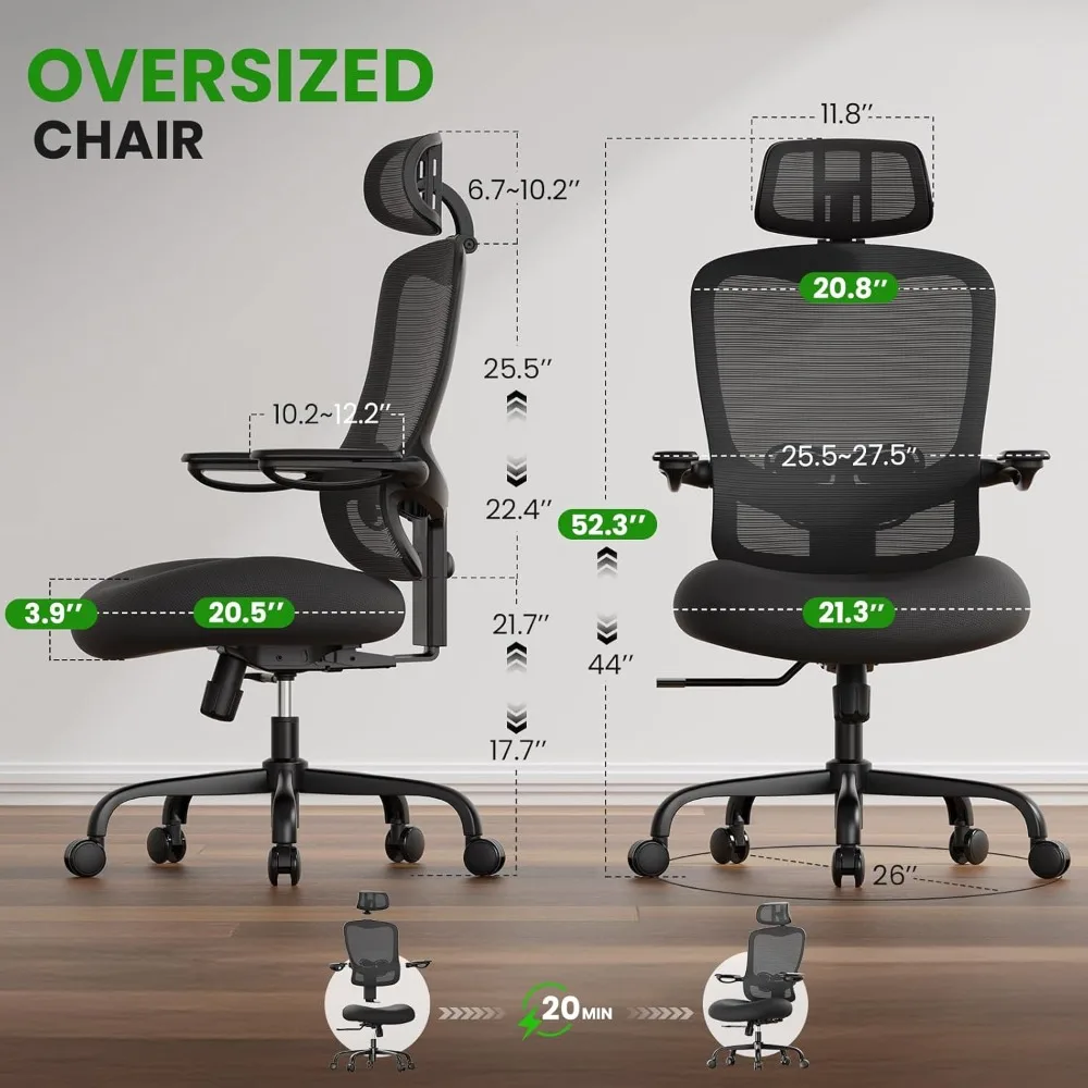 Office Chair Big and Tall - 350LBS Capacity,  Computer Desk Chairs Over 10 Hours Comfortable, with Adjustable Mesh High