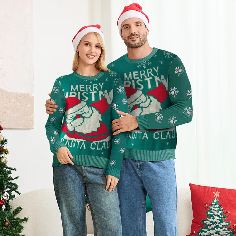 Merry Christmas Santa Claus Print Family Matching Sweater Warm Soft Knitwear Full Sleeve O Neck Jumpers Xmas Look Pullover Tops
