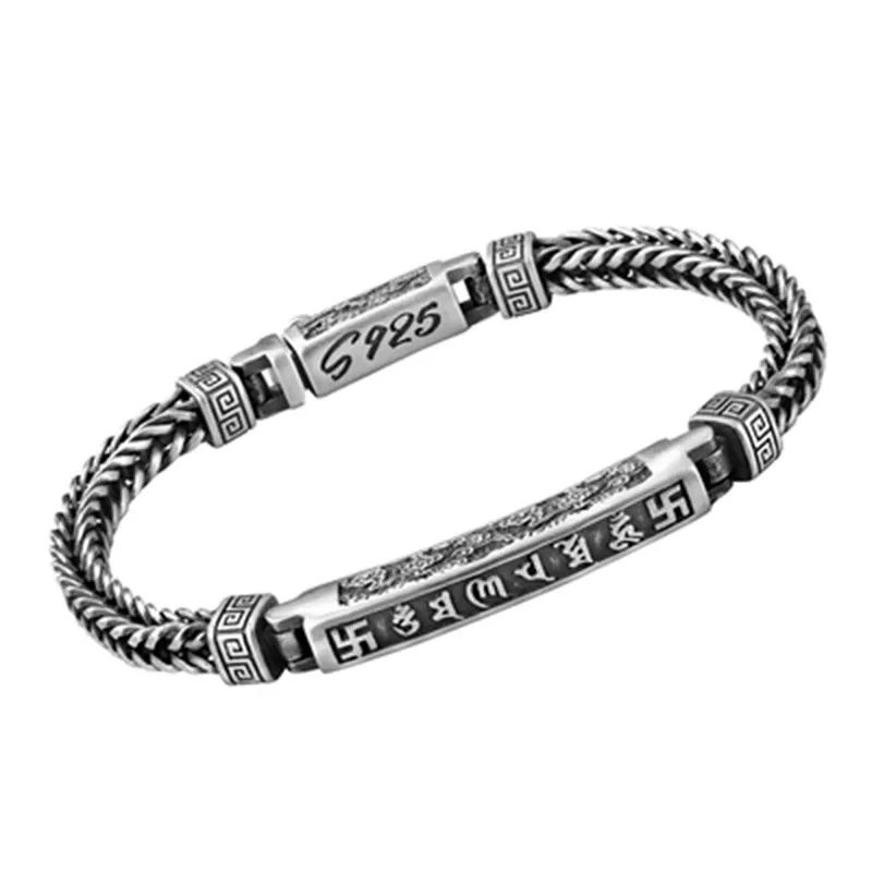 

Personality Punk Vintage Blessing Bracelet Men Women Trend Hand-woven S925 Vintage Silver Bracelet