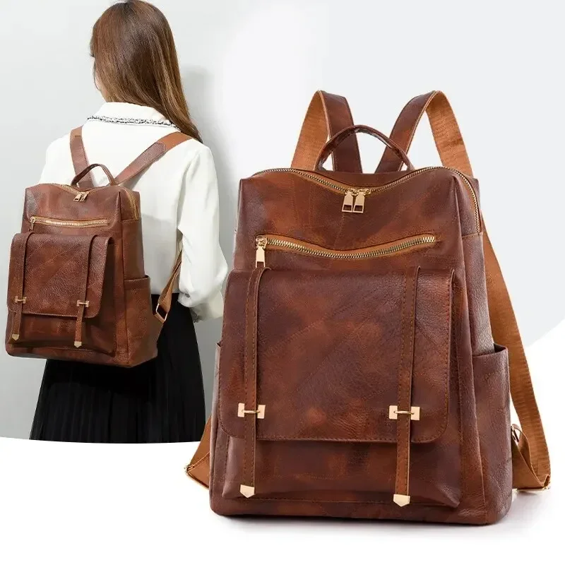 

Vintage Women's Bag Large Capacity Leather Daily Commute Travel Women's Backpack Shopping