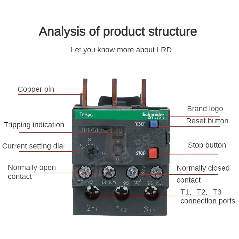 

Schneider thermal overload relay LRD12C lrd16c lrd21c lrd32c Relay three-pole thermal magnetic trip 10A lc1d overload protection