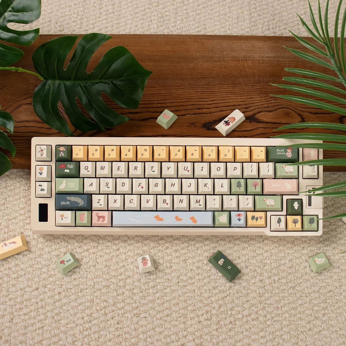 

Spring Ranch Theme Keycap Set 152 Keys PBT Dye Sublimation Cherry Profile Fit 60%-108% MX Switch Keycaps for Mechanical Keyboard